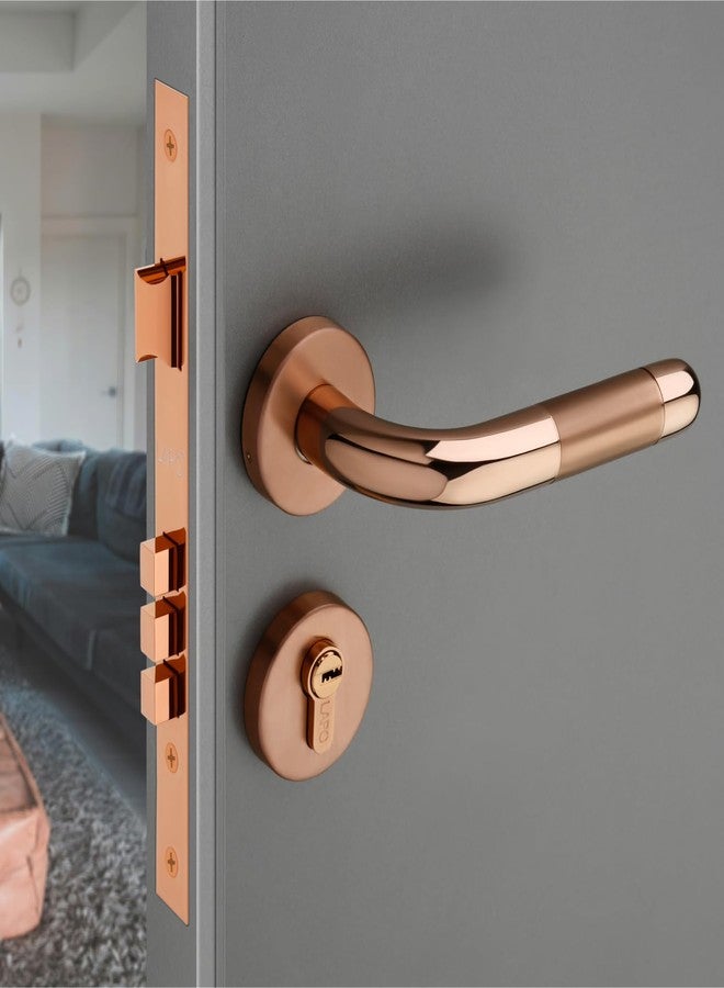 LAPO Heavy Duty Entry Locks for Main Door&Bedroom, Durable Mortise Lock for Home and Office, Cylindrical Handlesets, Brass Key for Home, PVD Rose Gold Finish, 3 Years Warranty CMH-4RC - Image 1